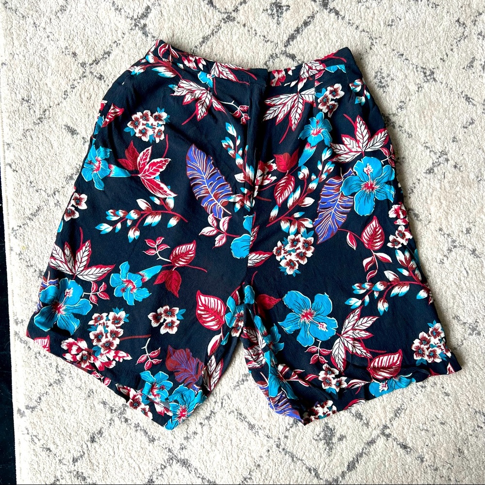 Topshop Floral High Waisted Midi Shorts US 6